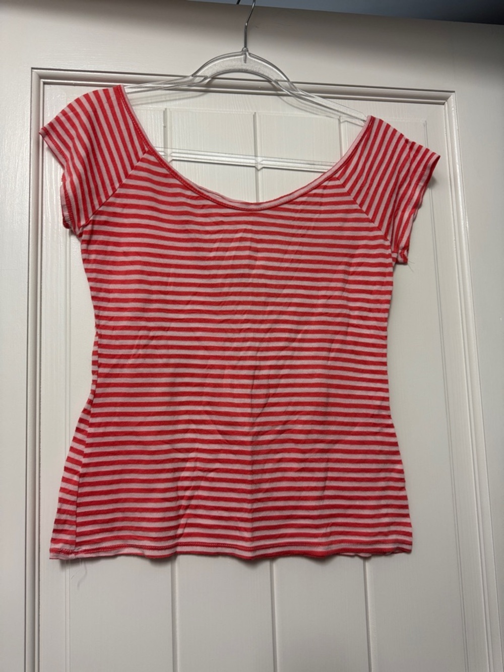 mittoshop Red and White Scoop-Neck Striped Short Sleeve Tee